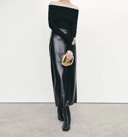 High Waisted Leather Maxi Skirt