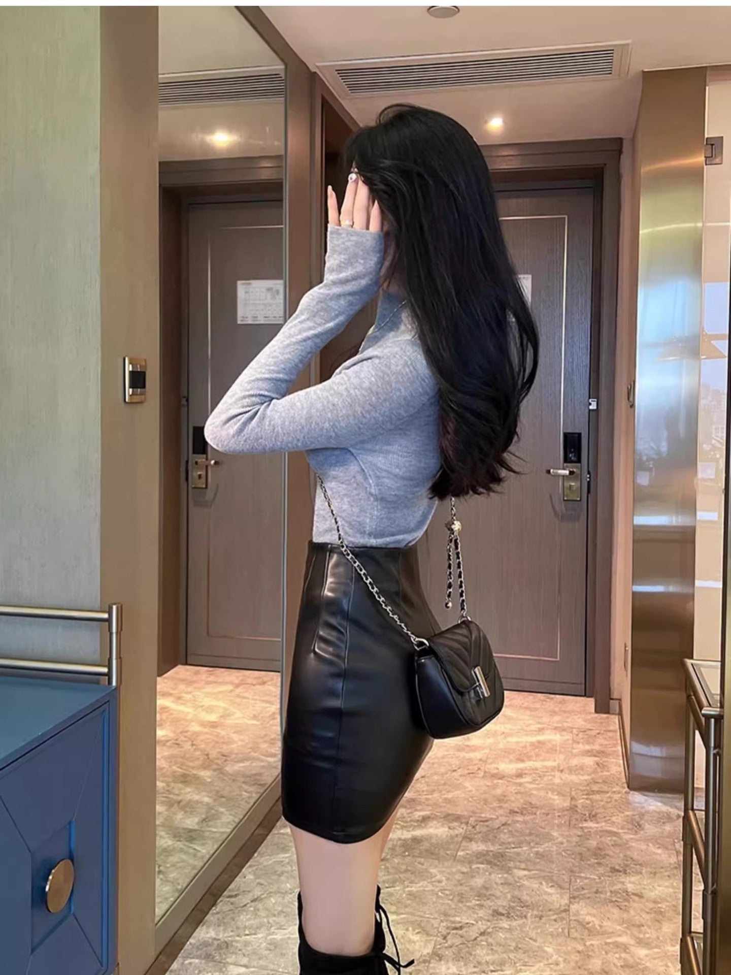 High Waist Black PU Leather Mini Skirt