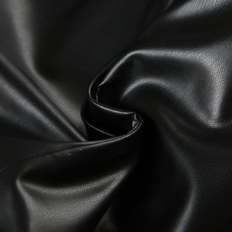 Black Faux Leather Shorts for Women with Buckle Low Waist