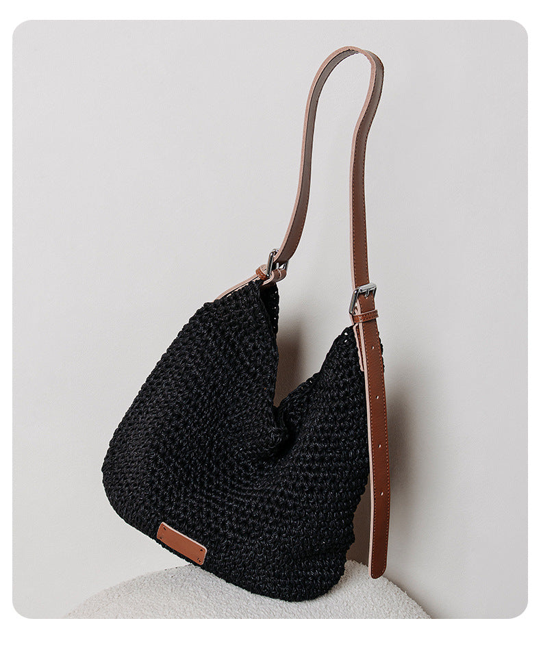Black Woven Armpit Shoulder Purse Bag