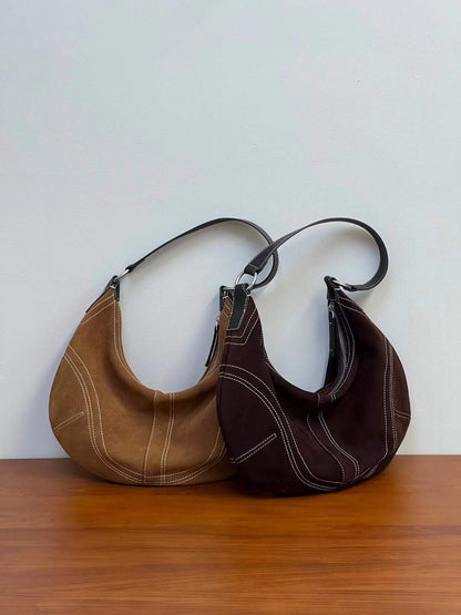 Suede Leather Underarm Crescent Shoulder Bag
