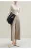 Irregular Cut Leather Wide Leg Pants for Women Cropped Straight Fit