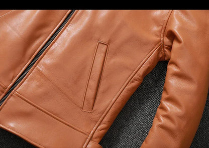 Men's Cowhide Leather Jacket Brown Slim Fit
