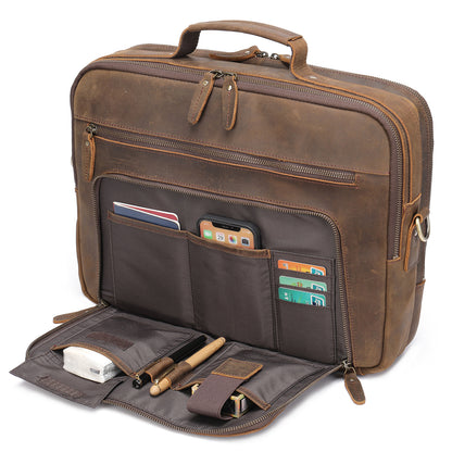 Brown Leather Briefcase Laptop Bag for Men