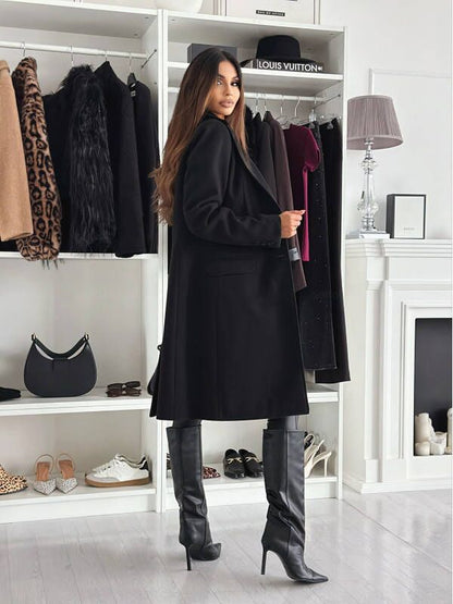 Simple long wool coat with pockets for women