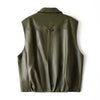 Women Genuine Leather Workwear Vest With Woven Collar