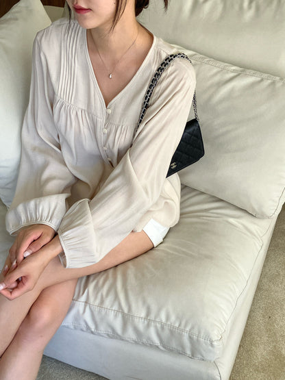 Women's Button Front Puff Sleeve Blouse