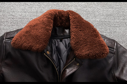 Men’sAviator Leather Flight Jacket with Fur Collar