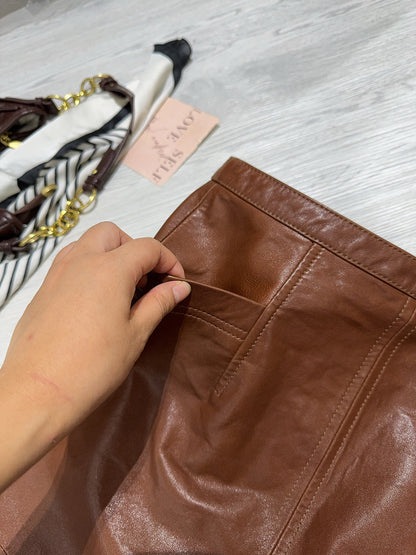 Women’s Real Leather Mid-Length Skirt with Back Slit