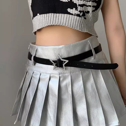 Women’s Rhinestone Star Buckle PU Leather Belt