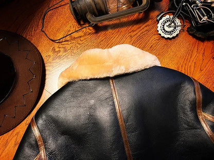 Genuine Shearling Bomber Aviator Jacket Mens
