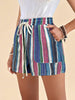High Waisted Striped Cotton Summer Shorts with Drawstring