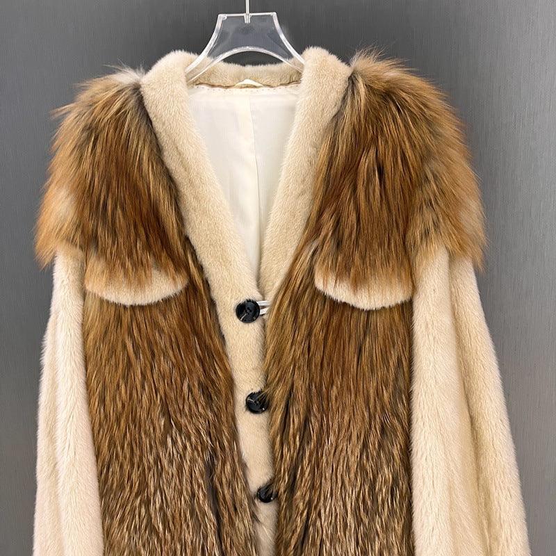 IN STOCK Women’s Mink and Real Fox Fur Coat Winter Jacket