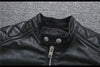 Men’s Genuine Leather Biker Jacket with Racing Stripes