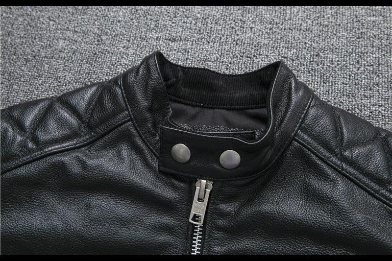 Men’s Genuine Leather Biker Jacket with Racing Stripes