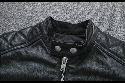 Men’s Genuine Leather Biker Jacket with Racing Stripes