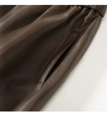Women’s Leather Trousers High-Waisted Black Wide-Leg Pants