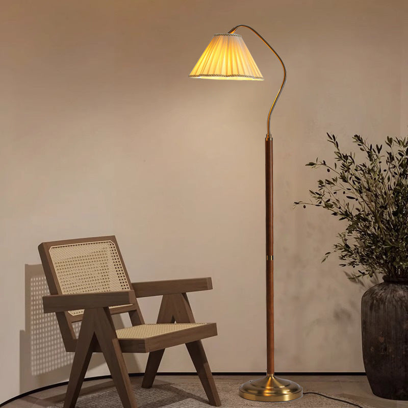 Japanese vintage arc floor lamp with fabric shade