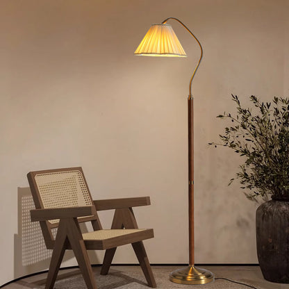 Japanese vintage arc floor lamp with fabric shade