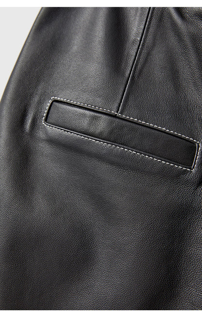High Rise Leather Elephant Style Pants Straight Leg Midi Culotte