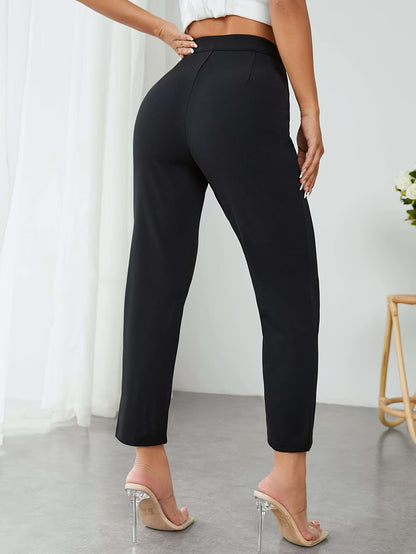 Women High-Waisted Black Trousers Pants