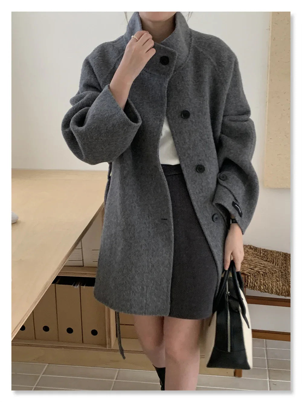 Double-Faced Wool Stand Collar Short Coat