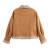 Retro camel shearling lapel winter coat women