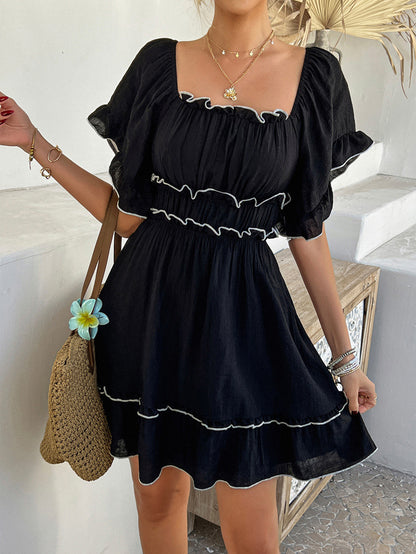 Black Ruffle Ruched Mini Dress Off Shoulder Look