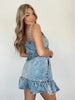 waist tie denim suspender mini dress