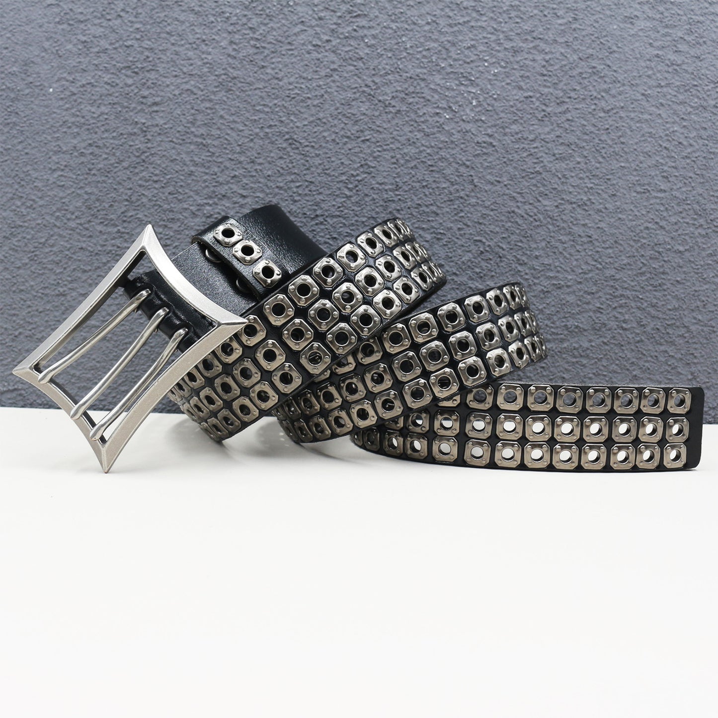 Punk studded wide leather belt with rivets