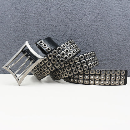 Punk studded wide leather belt with rivets