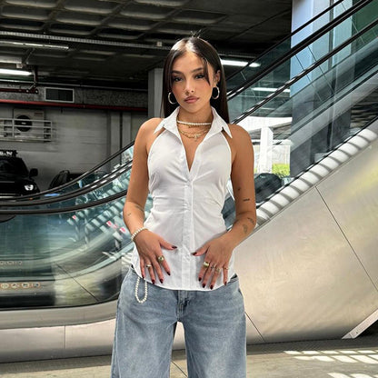 Backless sleeveless shirt blouse