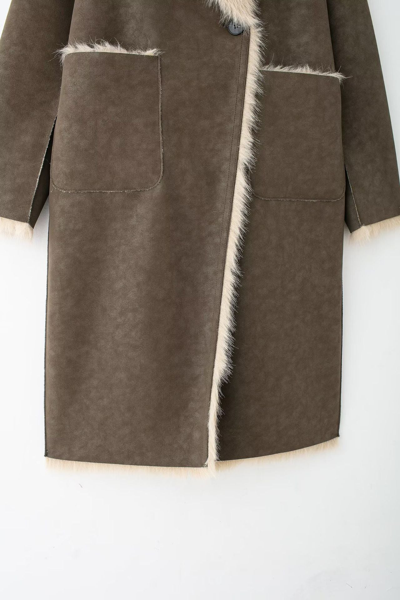 Women Reversible Faux Fur Long Coat Shearling Effect Winter Coat