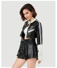 Black and White Cropped Faux Leather Biker Jacket for Women