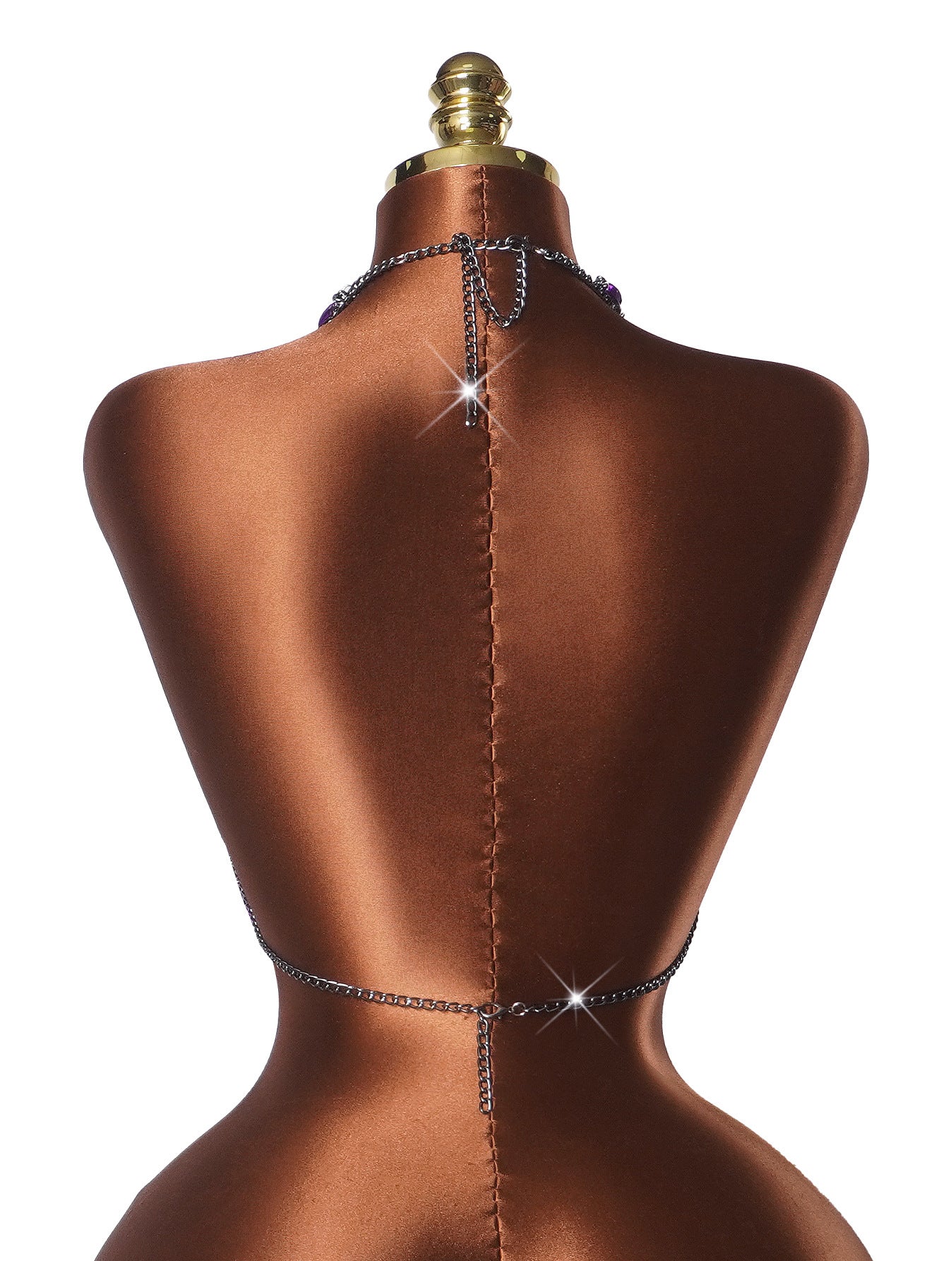 Black Gemstone Bra Top with Layered Body Chains