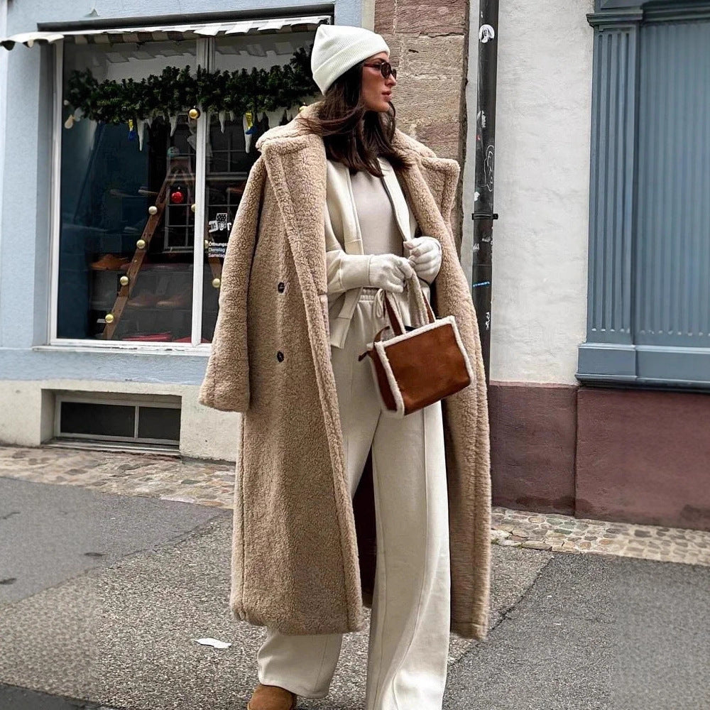 Terry fabric long teddy coat