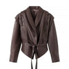 Faux Leather Jacket Women Belted Retro Wrap Style