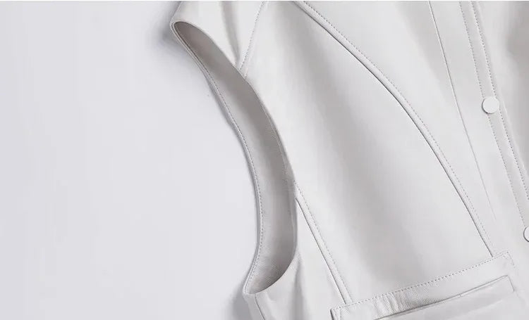 Women Real Leather Stand Collar Vest