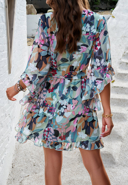 Ruffle Floral Wrap Mini Dress Boho Summer Dress