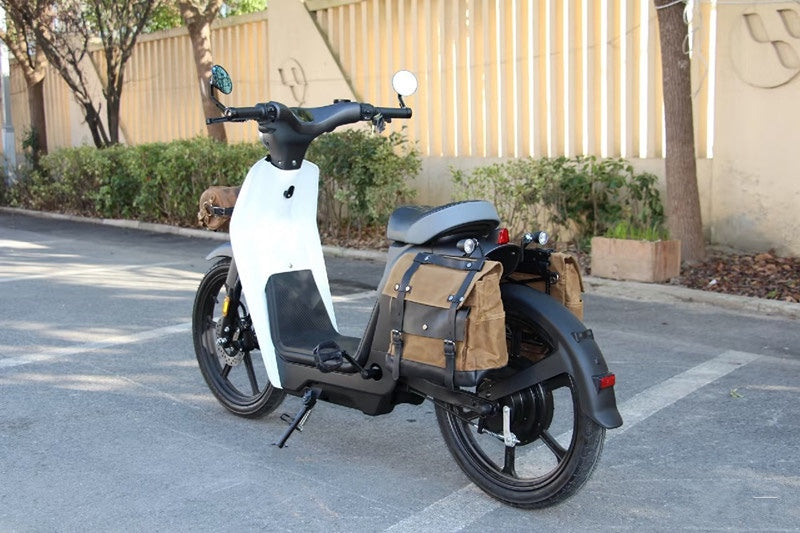 Motorcycle Pannier Bag in Waxed Canvas with Genuine Leather Trim
