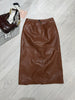 Women’s Real Leather Mid-Length Skirt with Back Slit