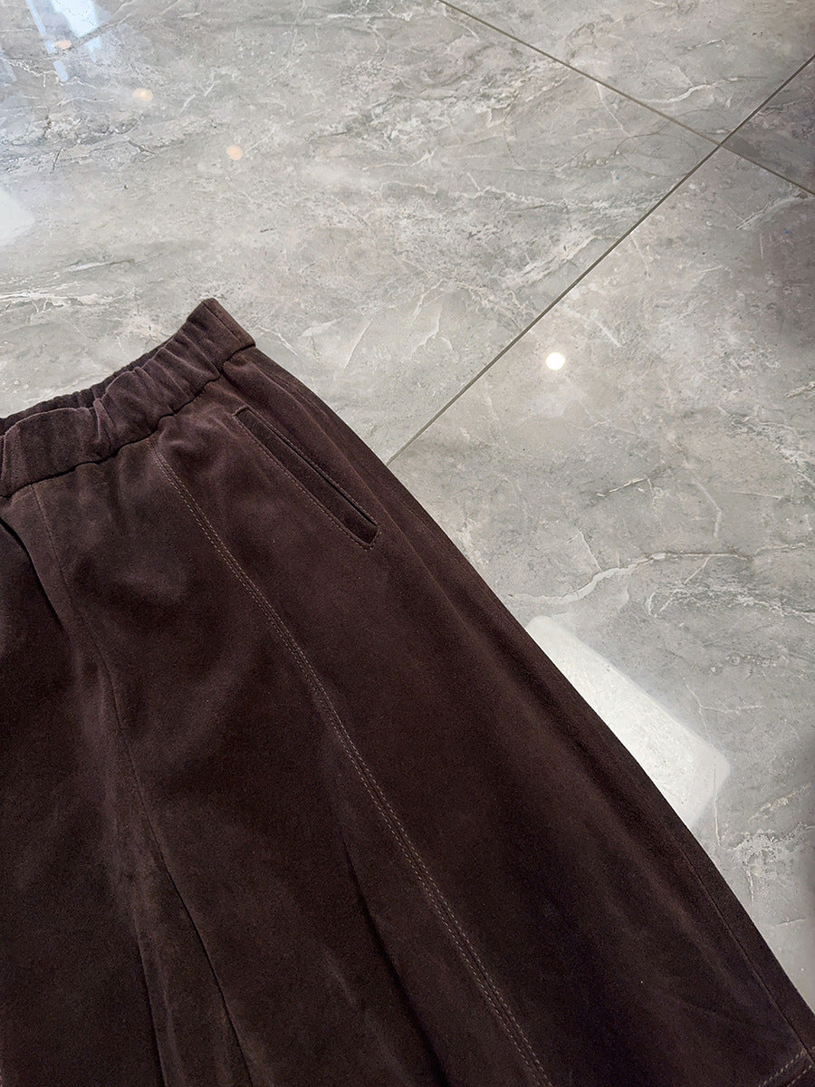 Women’s Suede Pants Wide-Leg Trousers