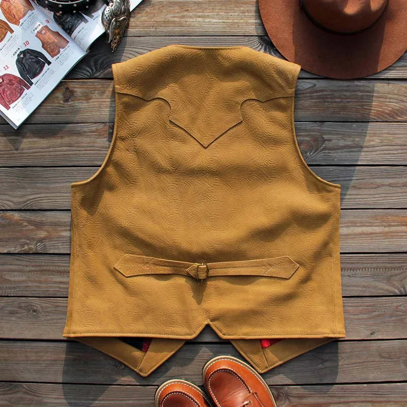 Orange washed vintage leather vest for men