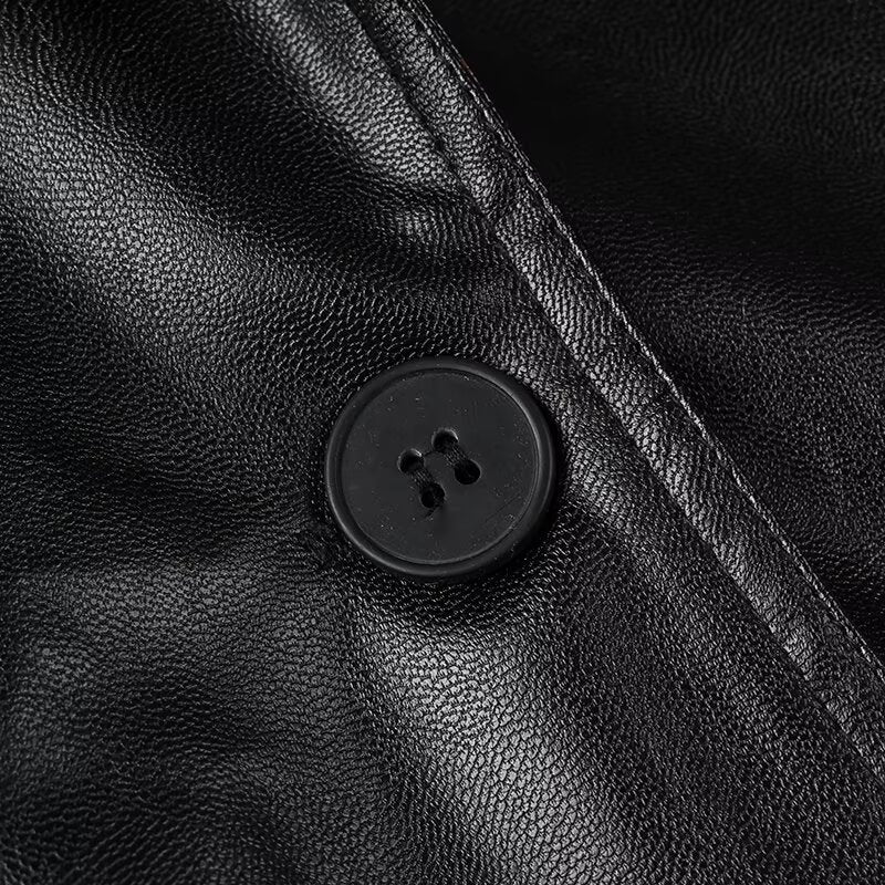 Women’s Faux Leather Belted Trench Coat Long Jacket