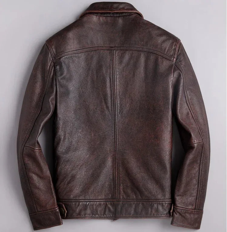 Mens Distressed Vintage Leather Riding Jacket