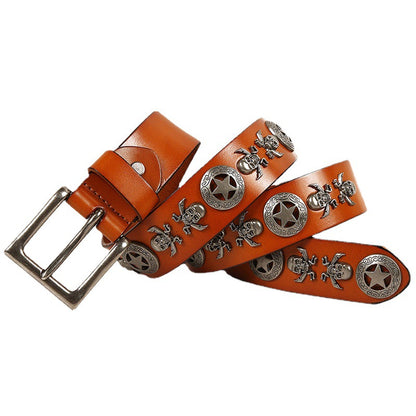 Full Grain Leather Belt with Skull Rivets