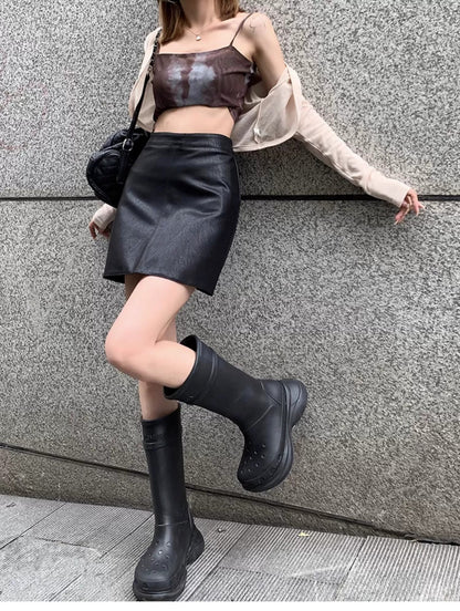 High Waist Faux Leather Skirts
