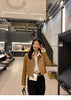 Women Cropped Leather Jacket Short Brown