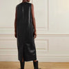 Women Black Genuine Leather Sleeveless Long Dress