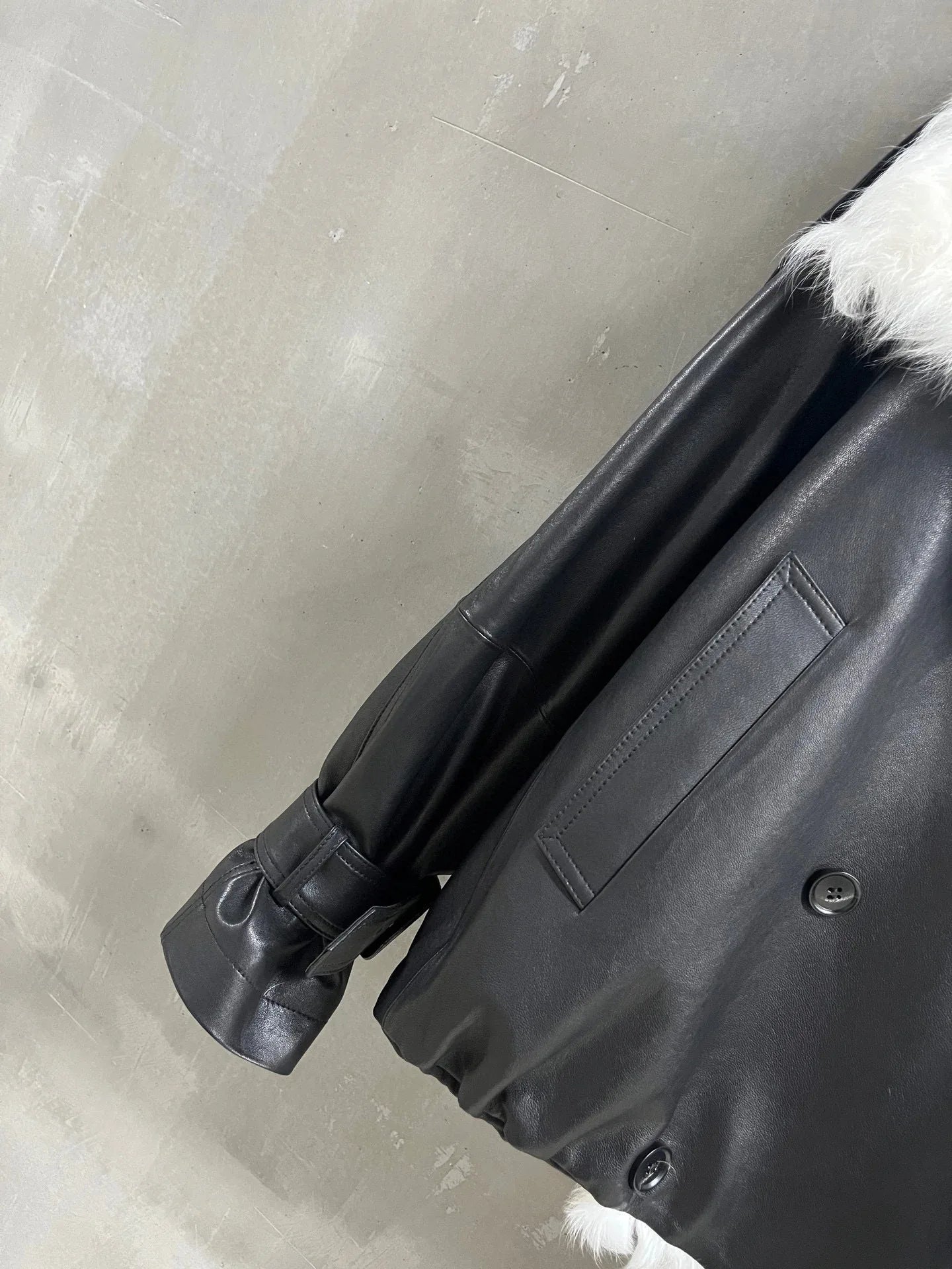 Black Leather Jacket Women Real Fur Lined Winter Coat